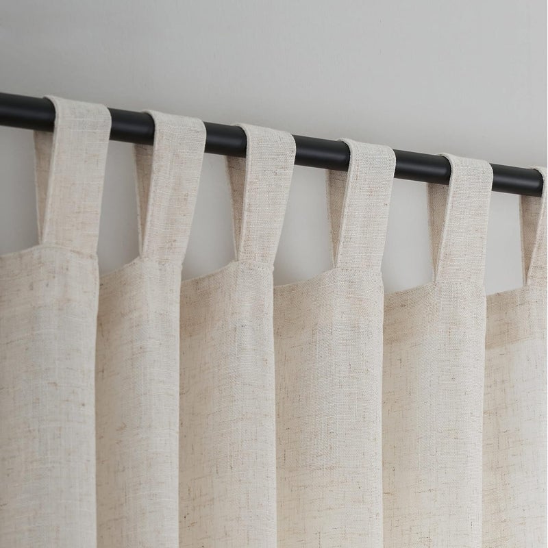 VOILYBIRD Natural Linen Semi Sheer Curtains Tab Top (Natural, 52" W x 84" L (Pack of 2)) - Image 1